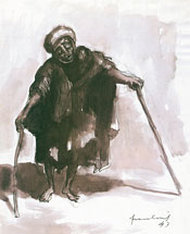 Beggar, 1947 23 x 17cms Pen and Wash